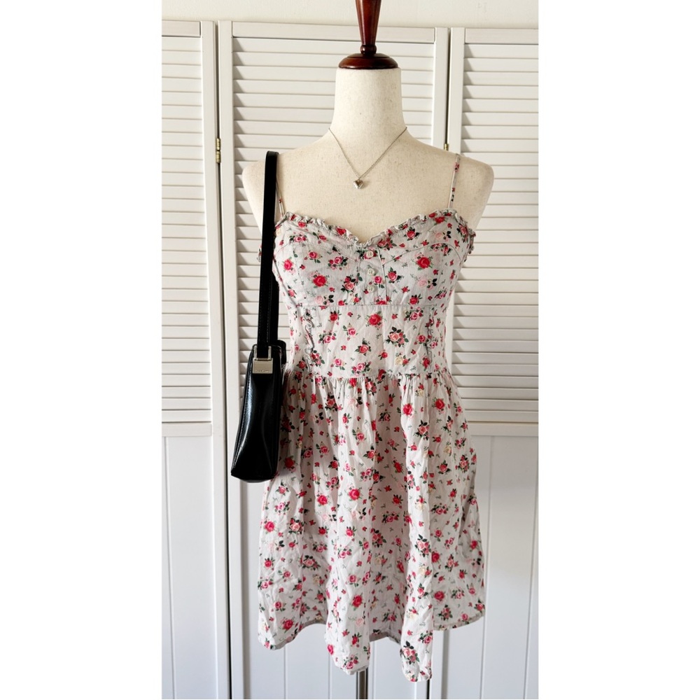 H&M Divided Floral Ruffled Grey Strappy Summer Dress
